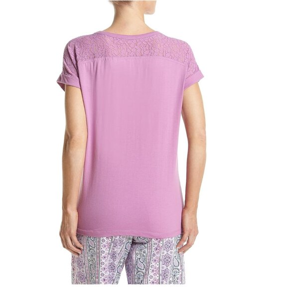 Womens Karen Neuburger Orchid Henley Style Pajama Top Size SMALL Lace insert NWT - Picture 2 of 2